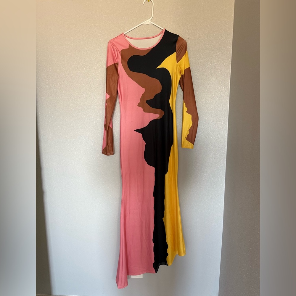 Multicolor Long Sleeve Maxi Dress